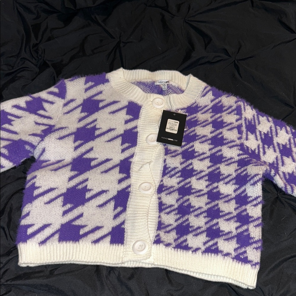 Purple and White Houndstooth Cardigan